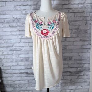 Vintage Cream Flounce Sleeve Boho Floral Top